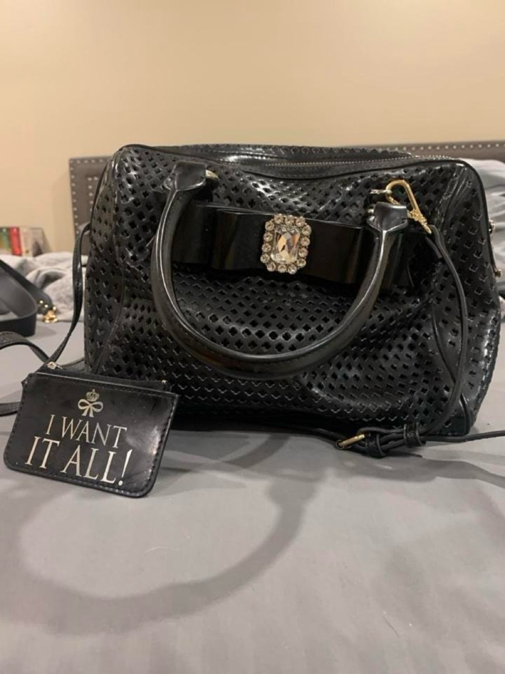 Black Bow Accent Satchel Handbag